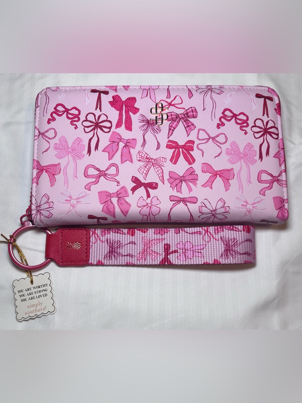 Simply Southern Wristlet Large Zip Around Wallet Pink Bows